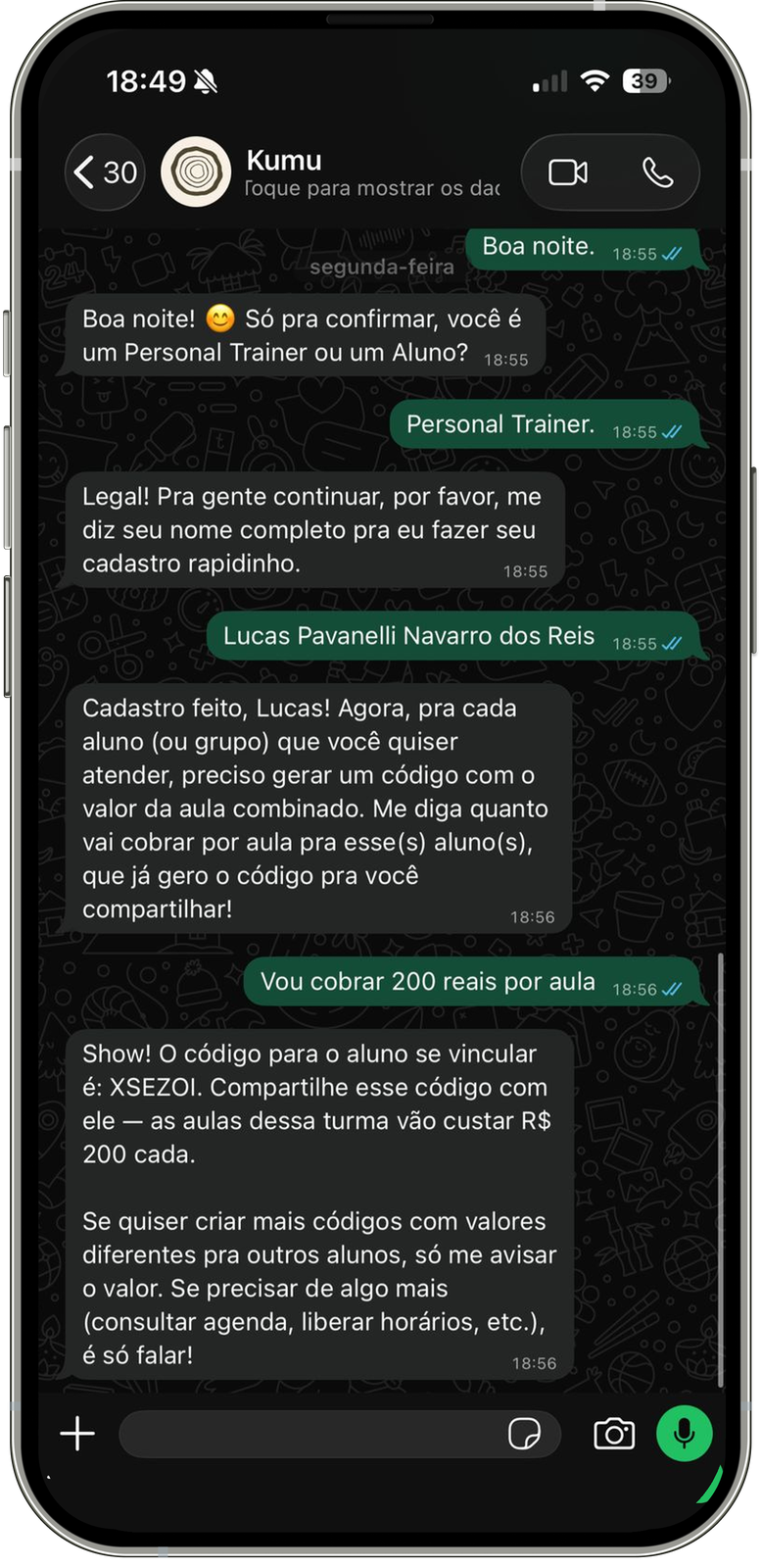 Painel semanal do Kumu — cobrança